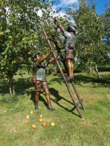 Exceptional quality bronze sculpture of the Apple Pickers {180 cm H x 110 cm W x 50 cm D}.
