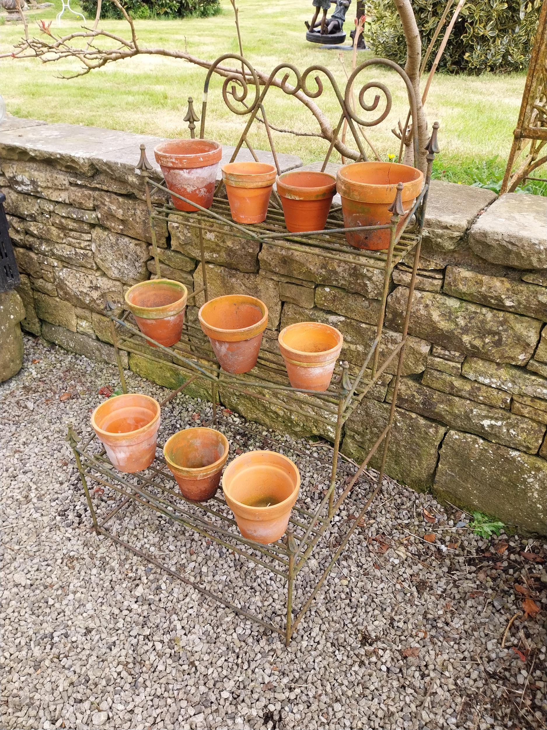 Early 20th C. wrought iron waterfall plant stand {127 cm H x 70 cm W x 64 cm D}. - Image 3 of 6