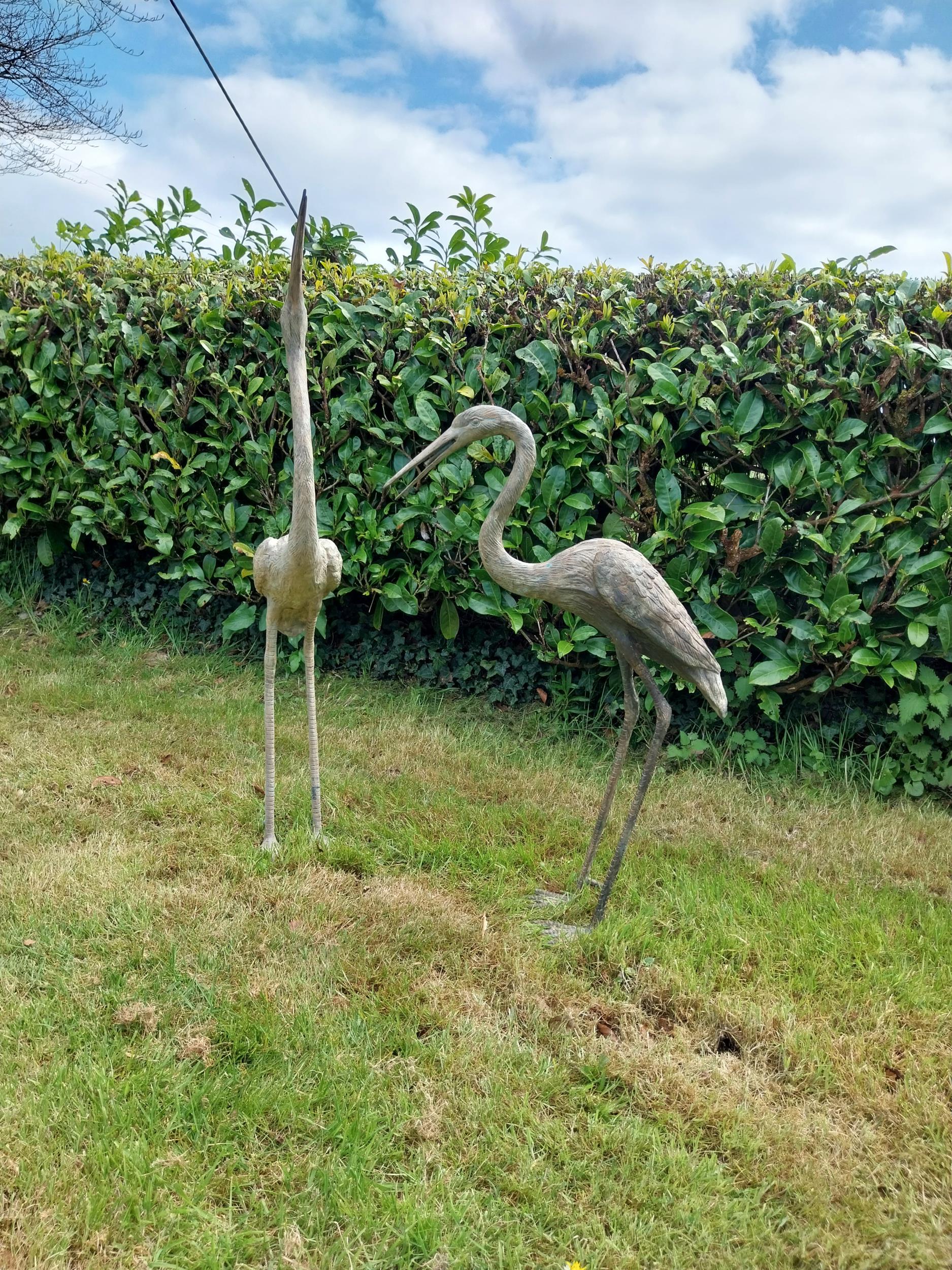 Two bronze statues of Storks {120 cm H x 18 cm W x 53 cm D and 89 cm H x 18 cm W x 56 cm D}. - Image 2 of 5