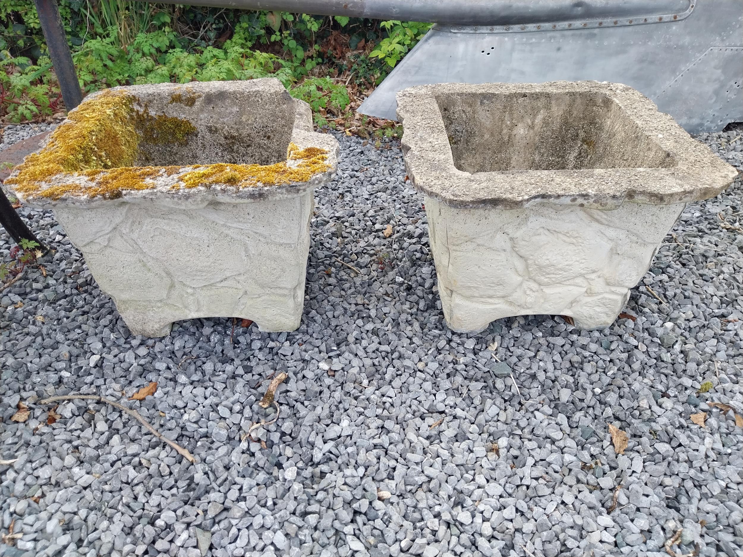 Pair of composition planters {33 cm H x 46 cm W x 46 cm D}.