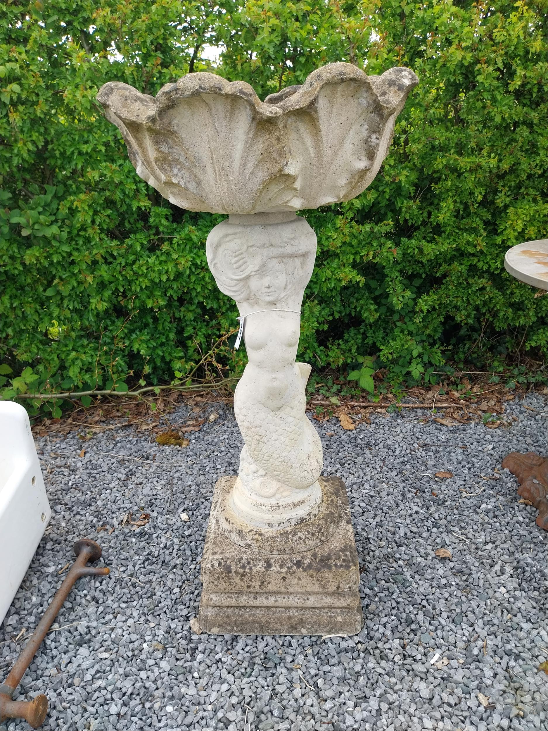 Composition planter mounted on pedestal in form of a mermaid {113 cm H x 55 cm Dia.}.