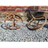 Pair of cast iron wheel barrow wheels {33 cm W x 34 cm Dia.}.