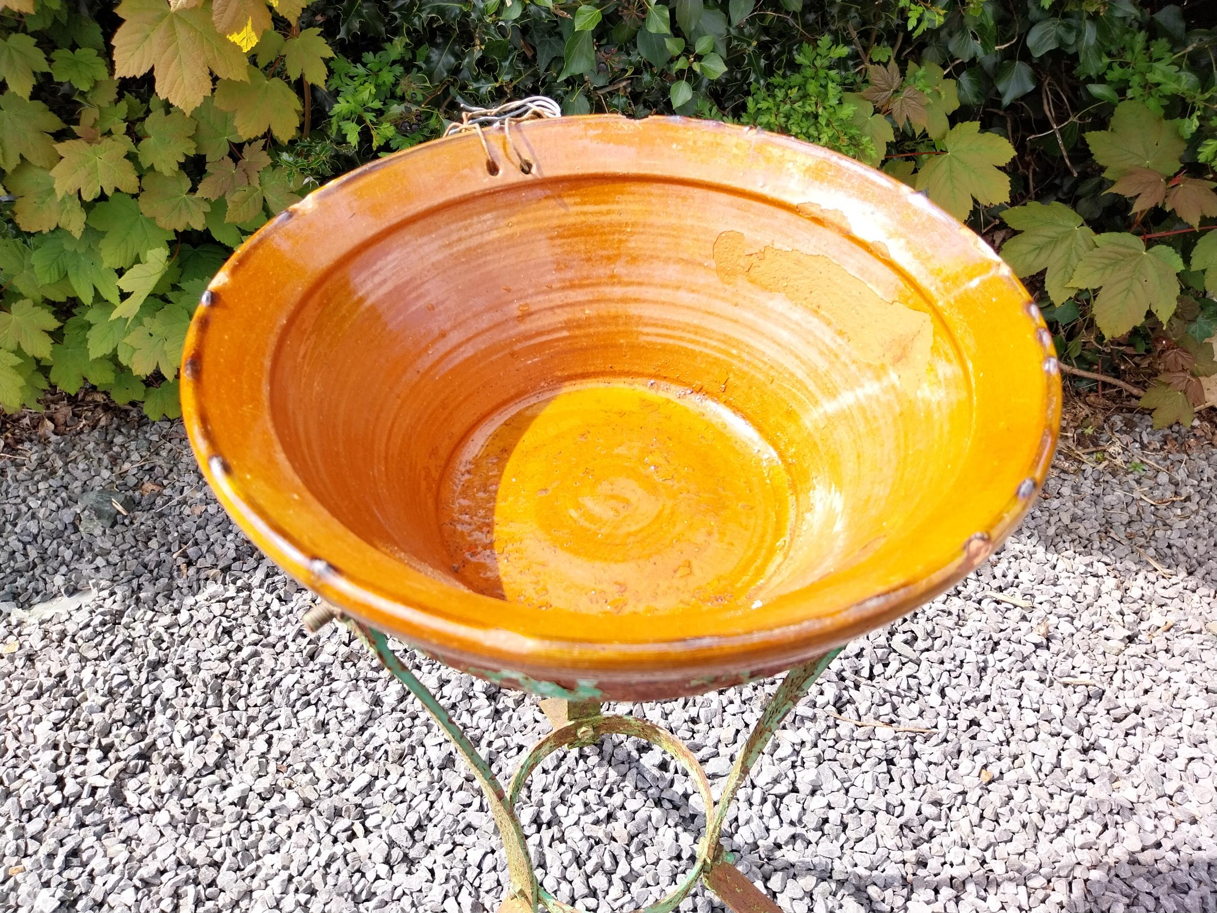 Glazed terracotta bowl raised on metal stand {72 cm H x 52 cm Dia.}. - Image 4 of 5