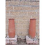 Pair of terracotta rolltop chimney pots {H 88cm x Dia 30cm }. (NOT AVAILABLE TO VIEW IN PERSON)