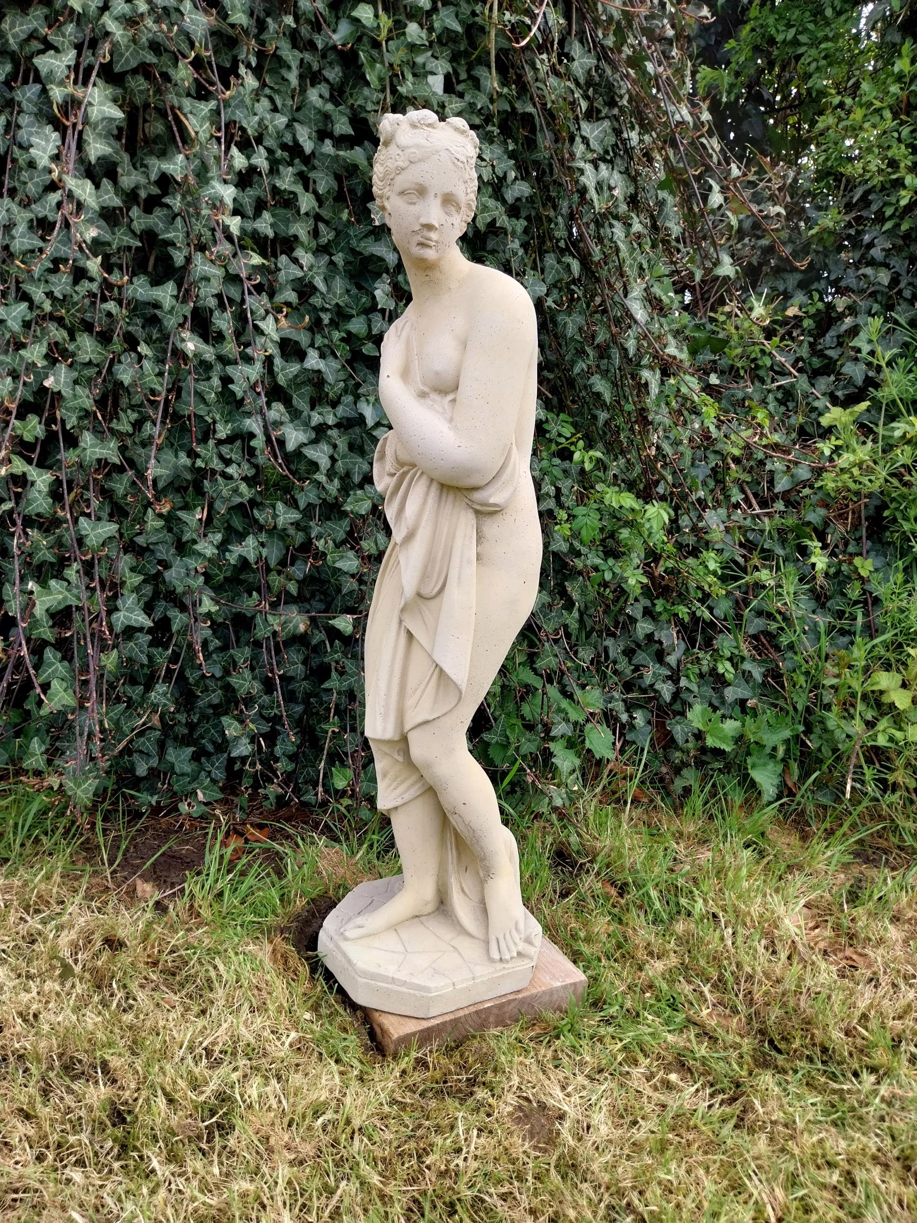 Good quality moulded stone statue of Venus {71 cm H x 21 cm W 22 cm D}.