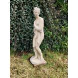 Good quality moulded stone statue of Venus {71 cm H x 21 cm W 22 cm D}.
