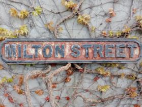 Cast iron Street sign Milton Street {H 18cm x W 104cm }. (NOT AVAILABLE TO VIEW IN PERSON)