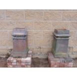 Pair of square salt glazed chimney pots {H 64cm x 31 x 31}. (NOT AVAILABLE TO VIEW IN PERSON)