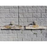 Pair of composition stone wall finials with sphere tops {H 40cm x W 90cm x D 35cm }. (NOT