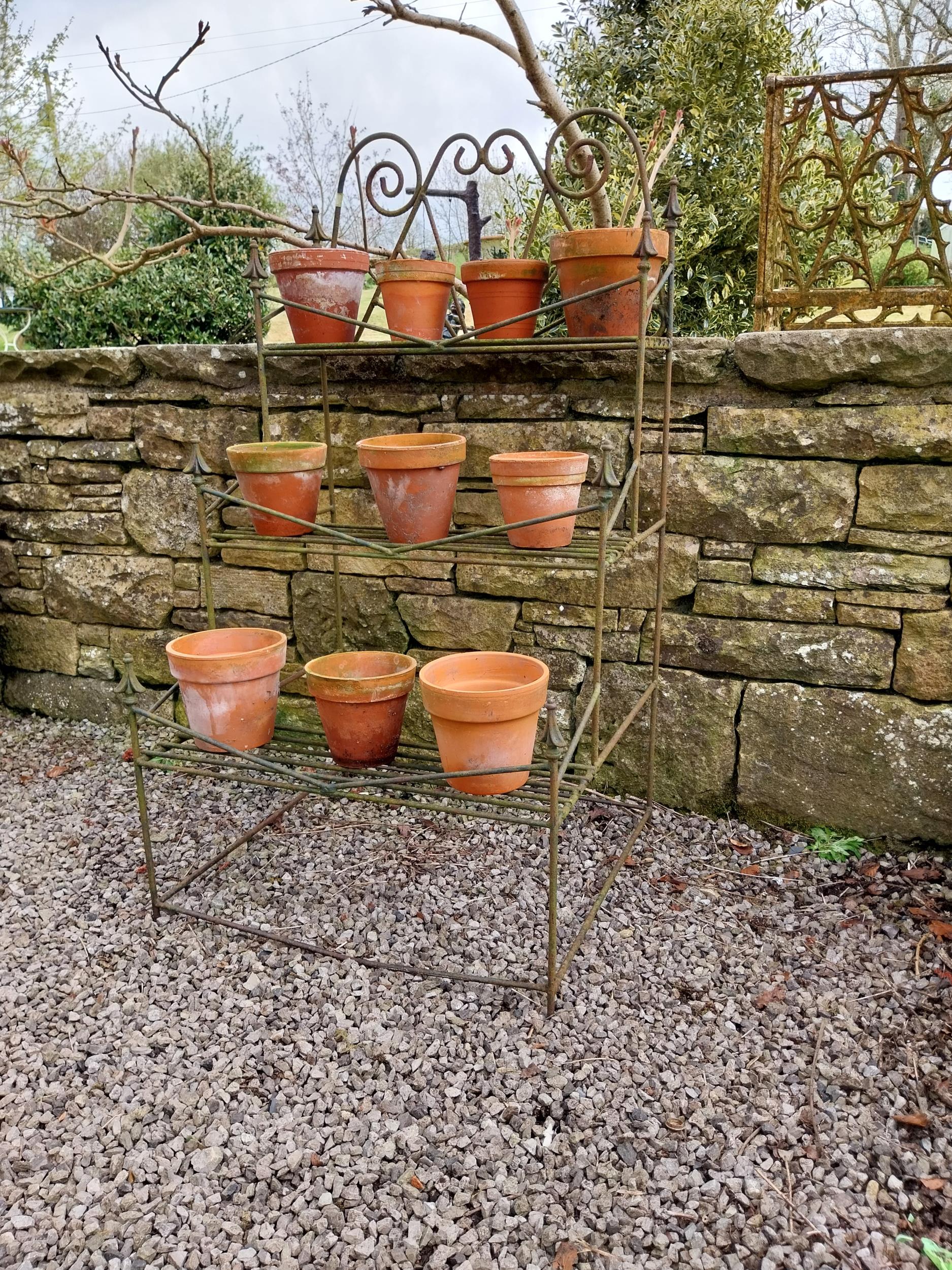 Early 20th C. wrought iron waterfall plant stand {127 cm H x 70 cm W x 64 cm D}. - Image 5 of 6