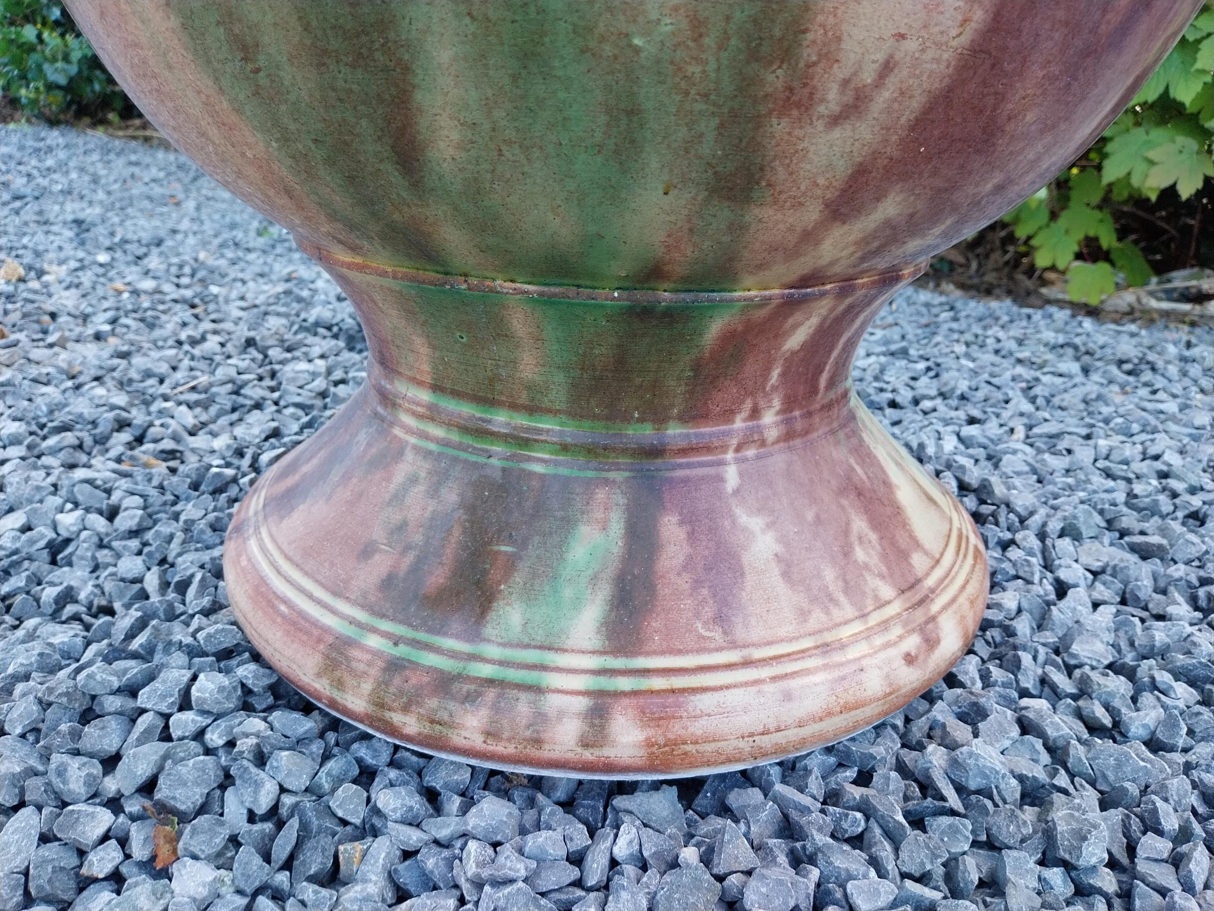 Good quality glazed terracotta Boisset Anduze urn signed (1992) {72 cm H x 56 cm Dia.}. - Image 3 of 9