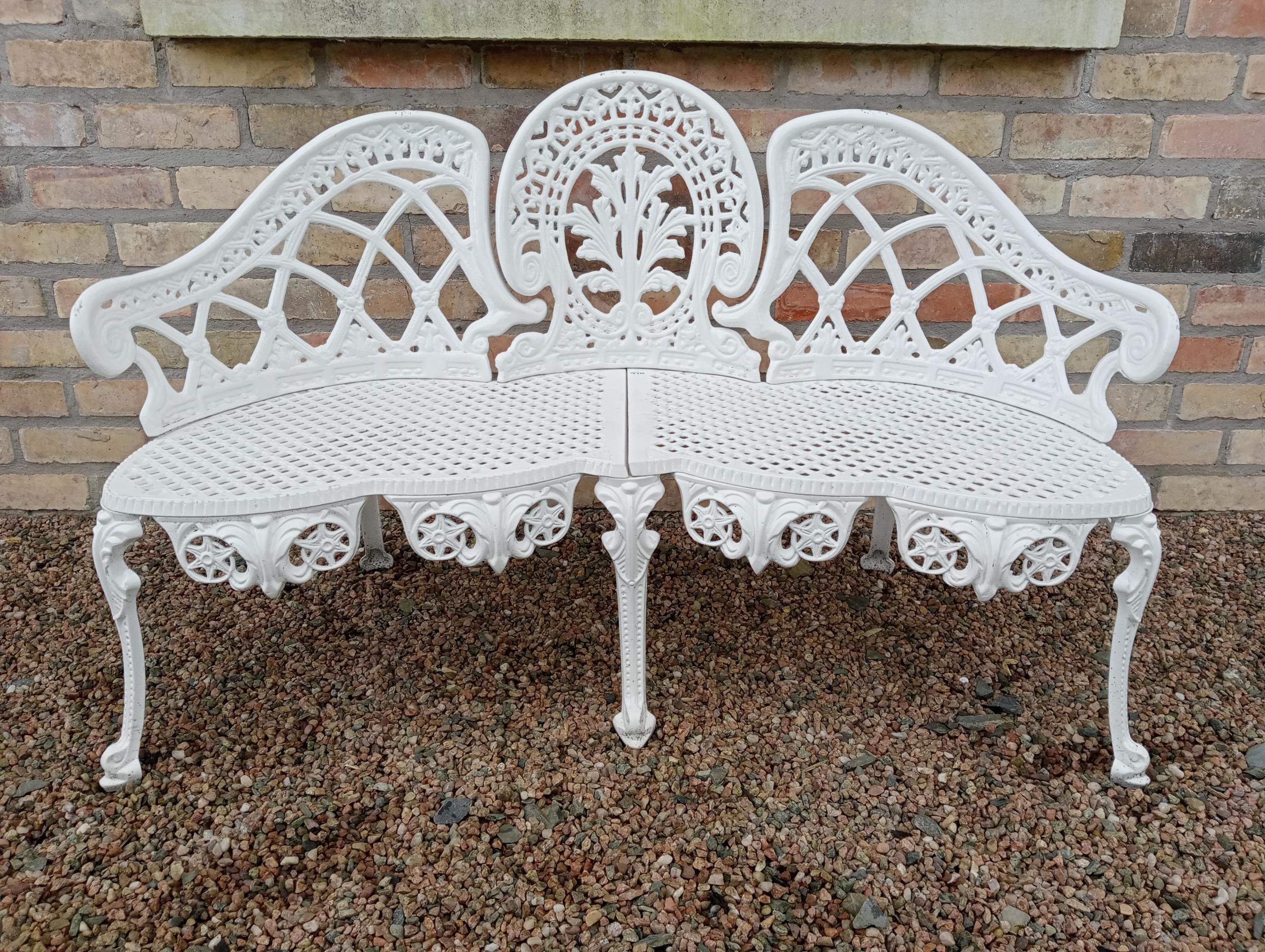 Cast aluminium garden bench in the Coalbrookdale style {H 78cm x W 131cm x D 60cm }. (NOT