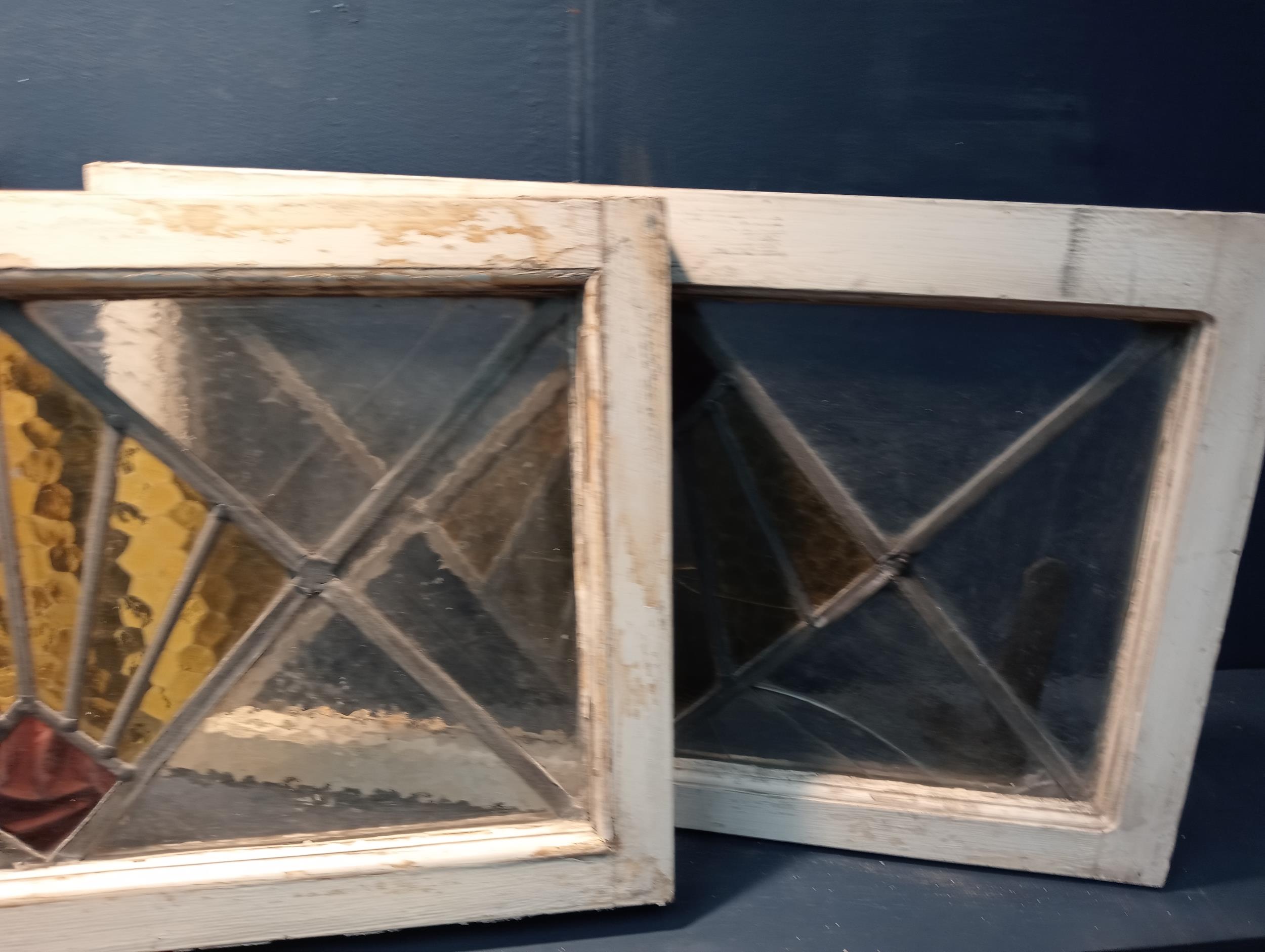 Collection of three leaded stain glass windows {Each H 45cm x W 74cm }. (NOT AVAILABLE TO VIEW IN - Image 4 of 6