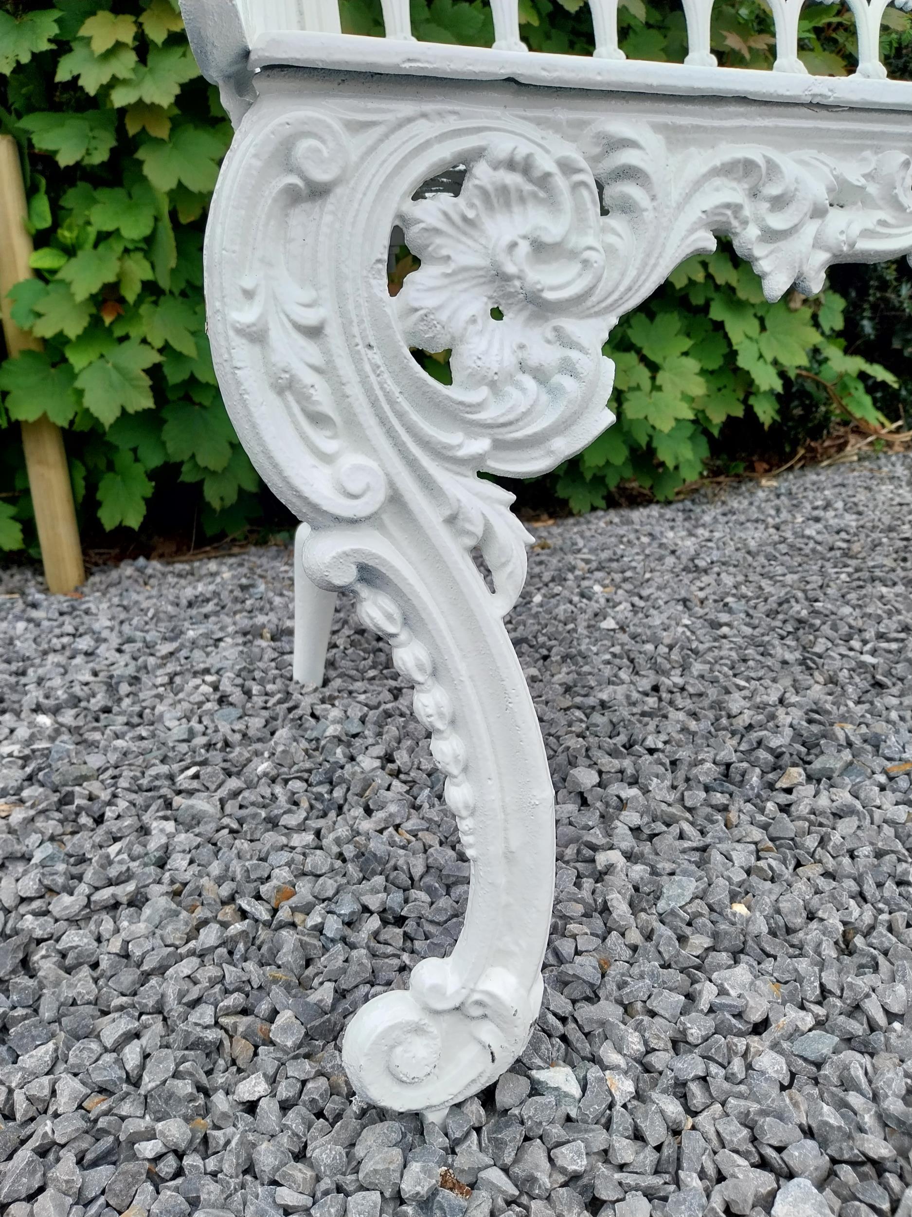 Decorative French cast iron three seater garden bench {95 cm H x 158 cm W X 44 cm D}. - Image 4 of 6