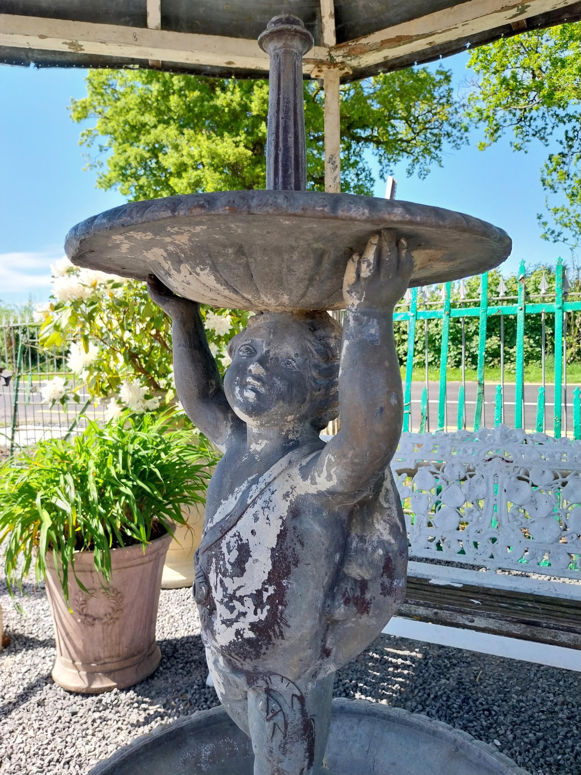 Rare early 19th C. lead two tiered fountain decorated with Swans and Cherub {150 cm H x 65 cm - Bild 5 aus 6