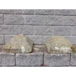 Pair of dome top composition stone pier caps {H 14cm x 47 x 47 }. (NOT AVAILABLE TO VIEW IN PERSON)