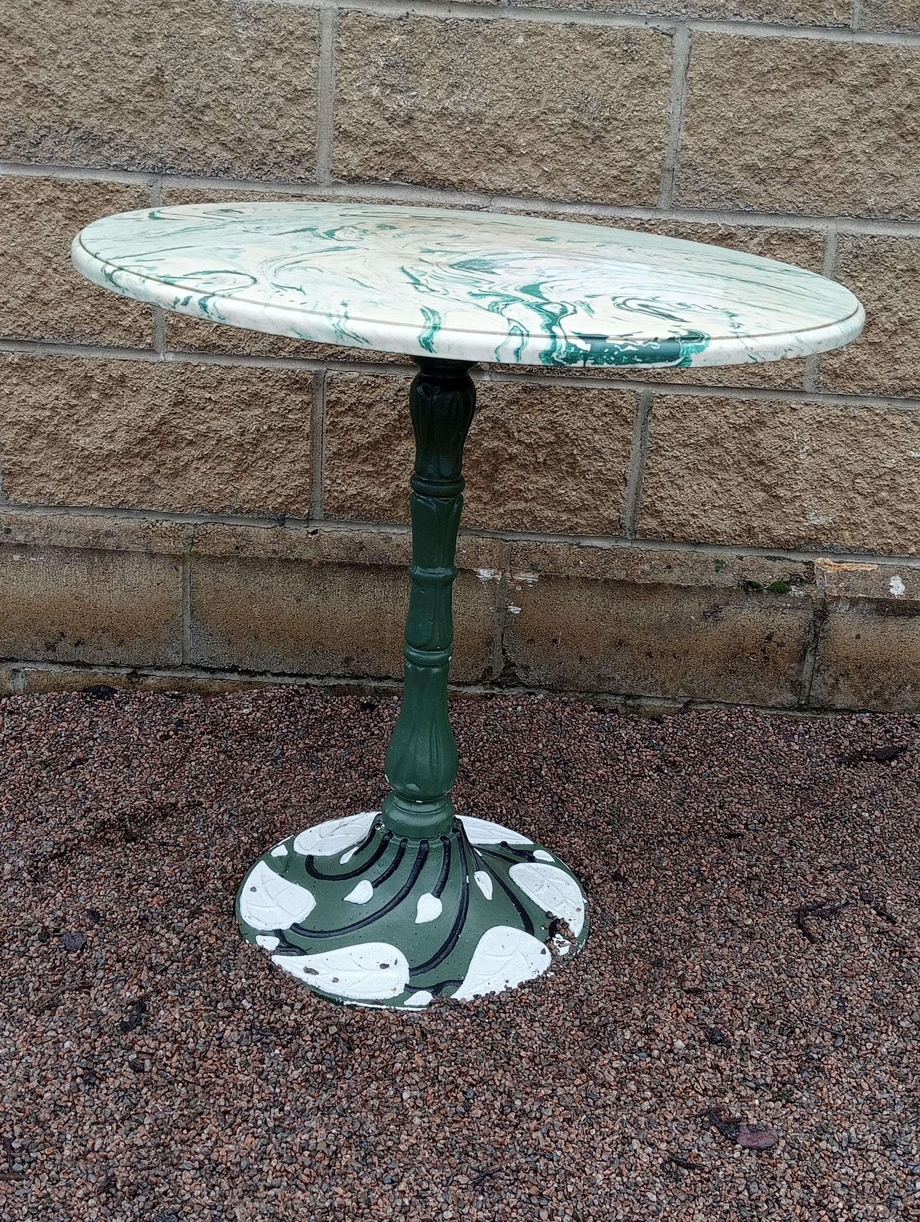 Cast iron lily of the valley circular garden table with marble top {H 72cm x Dia 75cm }. (NOT - Image 2 of 3