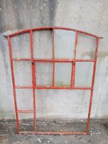 Arched cast iron eleven pane window {H 153cm x W 110cm x D 4cm }. (NOT AVAILABLE TO VIEW IN PERSON)