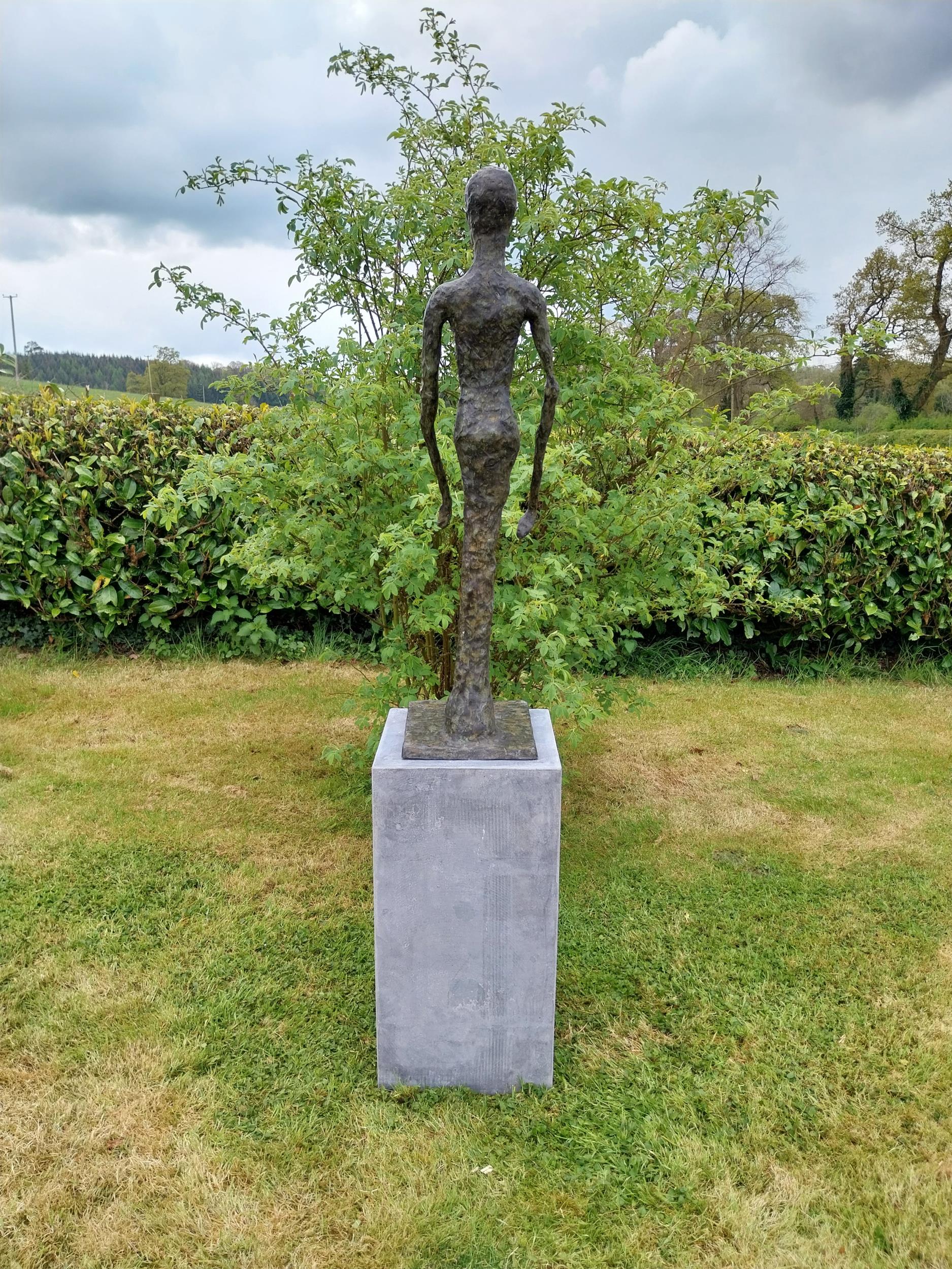 Exceptional quality contemporary bronze sculpture of a Man raised on slate plinth {Overall - Image 8 of 9