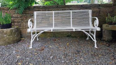 Exceptional quality hand forged wrought iron Arras style three seater garden bench {80 cm H x 150 cm