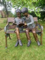 Exceptional quality bronze sculpture of Boy and Girl {115 cm H x 114 cm W x 88 cm D}.