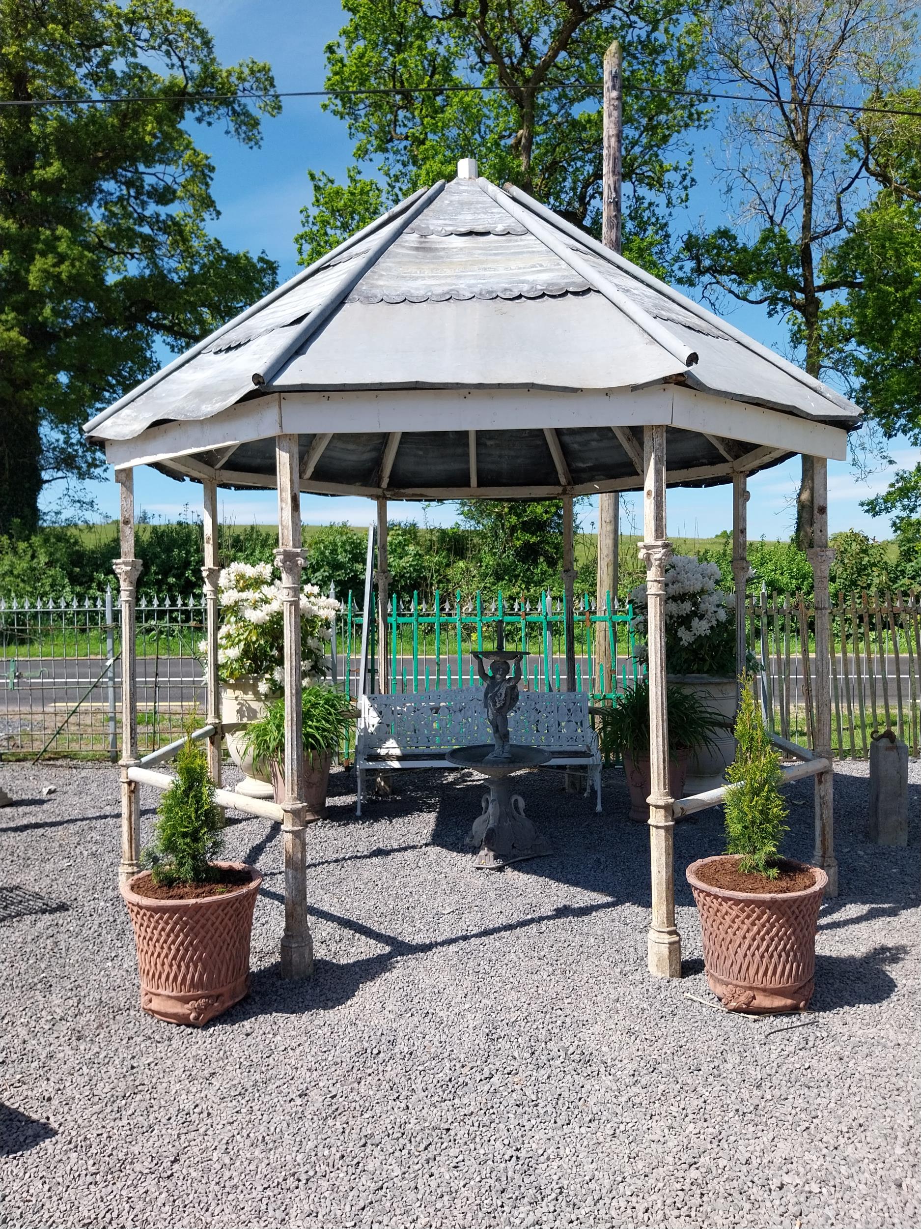 Rare 19th C. band stand with cast iron Corinthian columns, timbre frame and zinc roof originally