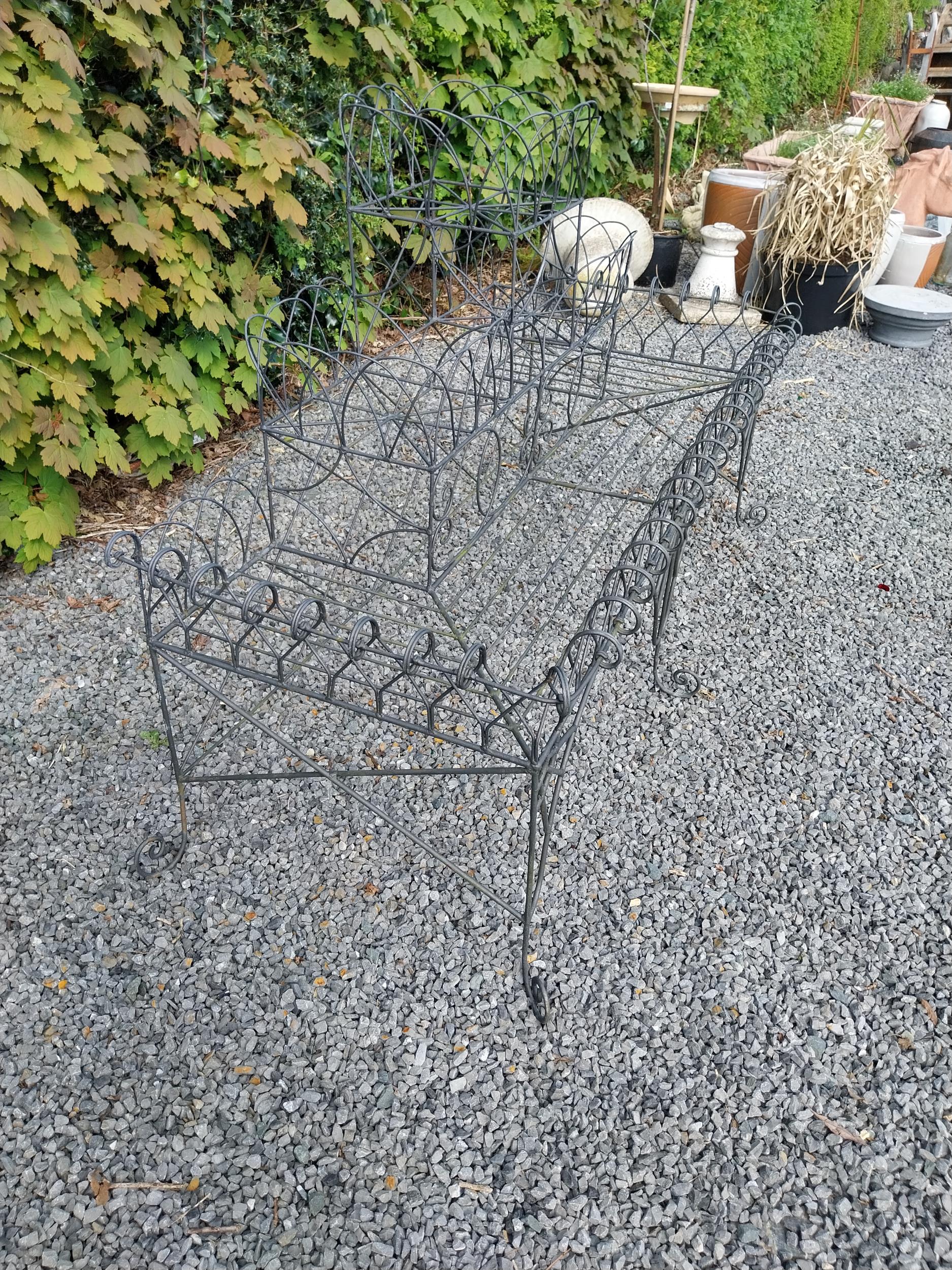 Wrought iron wired three-tiered waterfall plant stand {105 cm H x 168 cm W x 67 cm D}. - Image 5 of 9