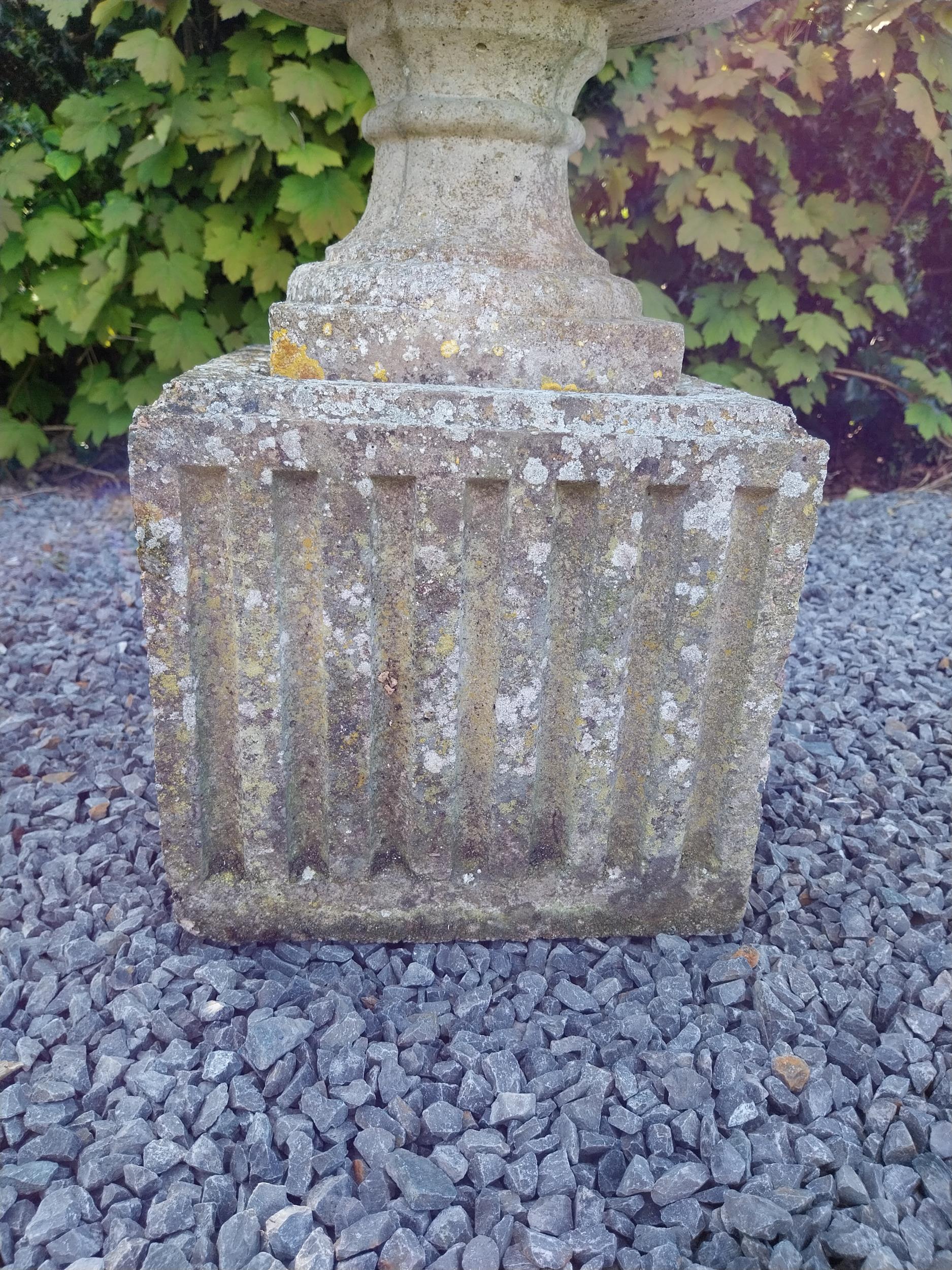 Pair of early 20th C. composition urns on square pedestals {68 cm H x 46 cm Dia.}. - Image 5 of 8