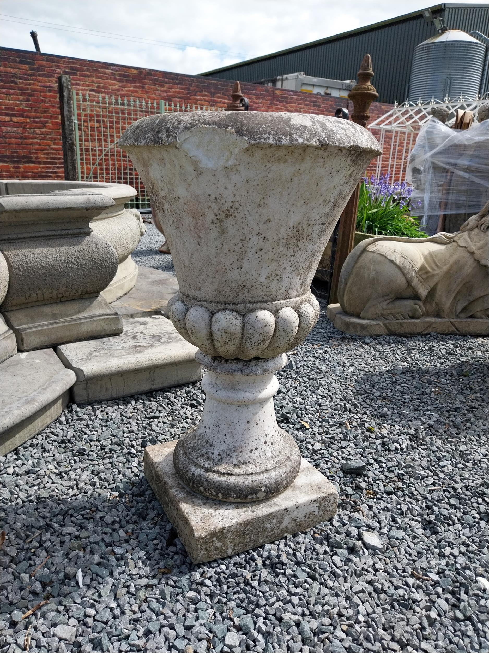 Victorian carved Carrara marble urn on pedestal {86 cm H x 45 cm Dia.}. - Image 5 of 6