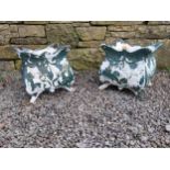 Pair of decorative French cast iron urns {32 cm H x 32 cm W x 32 cm D}.