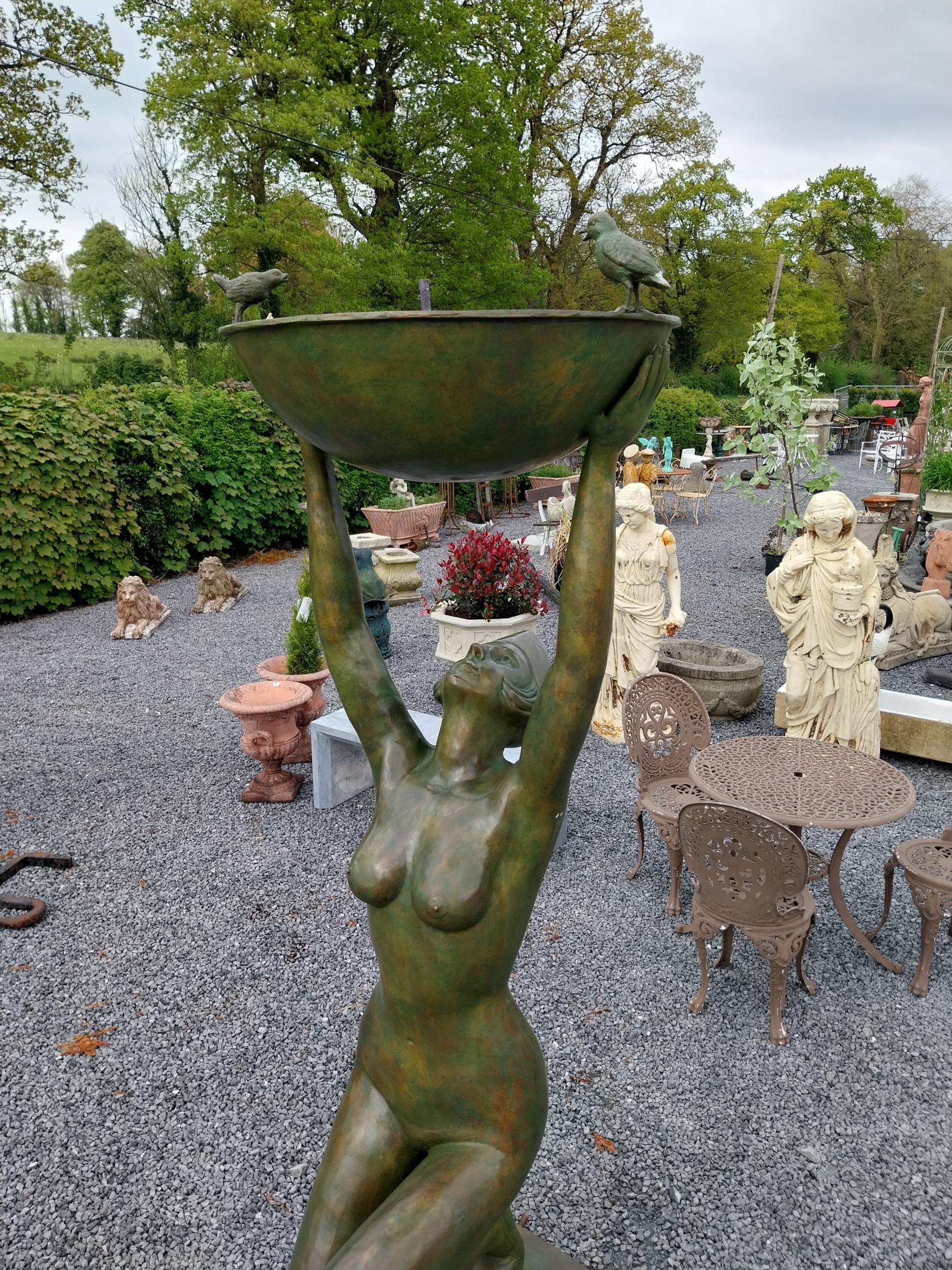 Exceptional quality bronze water feature or bird bath depicting an Art Deco lady raised on slate - Image 3 of 12
