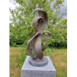 Exceptional quality contemporary bronze abstract sculpture {47 cm H x 18 cm Dia.}.