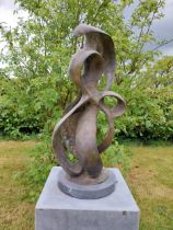 Exceptional quality contemporary bronze abstract sculpture {47 cm H x 18 cm Dia.}.