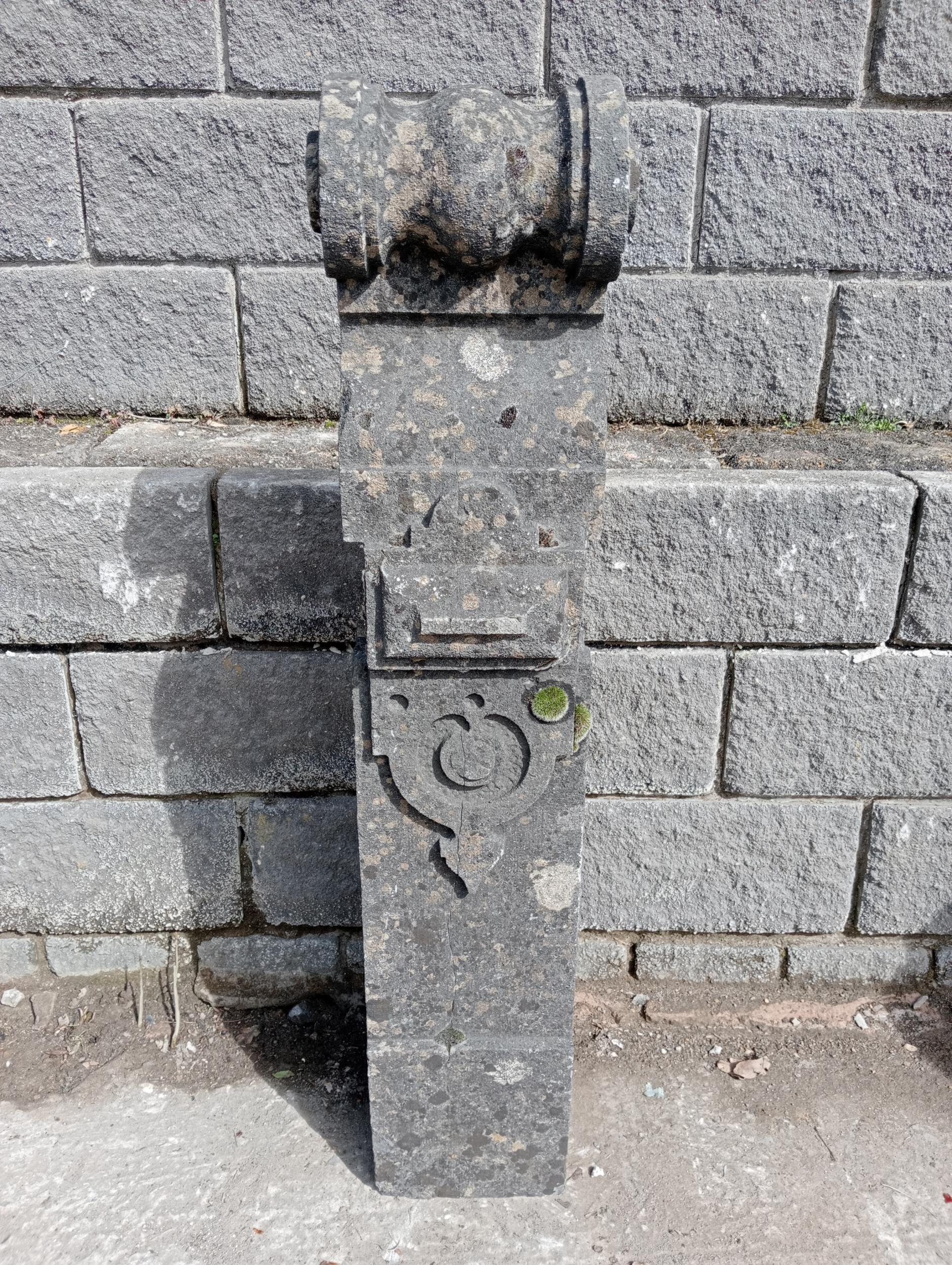 Stone gate post {H 125cm x W 23cm x D 19cm }. (NOT AVAILABLE TO VIEW IN PERSON)