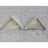 Pair of triangle stone finials {H 60cm x W 103cm x D 38cm }. (NOT AVAILABLE TO VIEW IN PERSON)