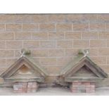 Pair of sandstone pillar caps round finials {H 76cm x W 104cm x D 50cm }. (NOT AVAILABLE TO VIEW