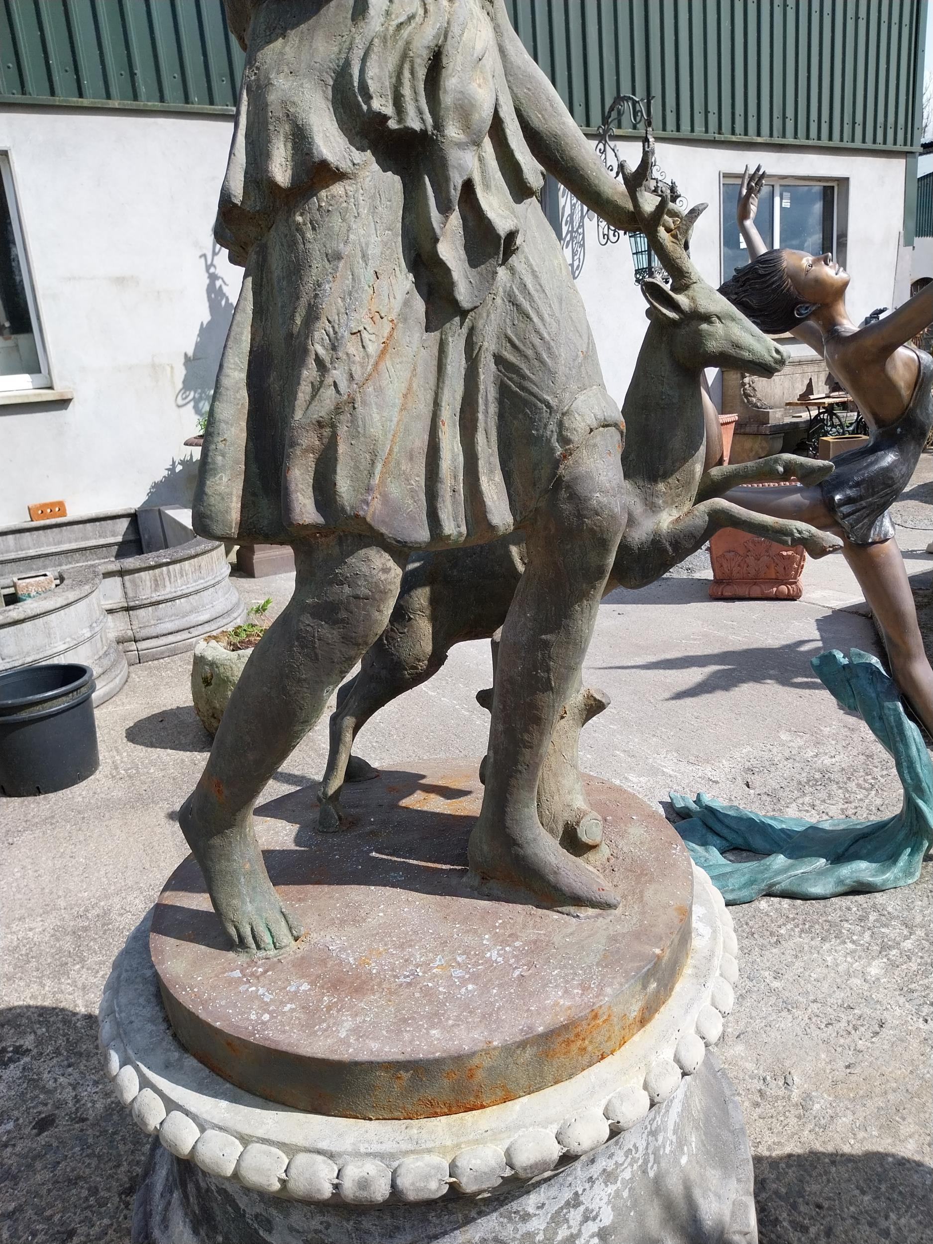 Good quality cast iron life-size statue of The Huntress raised on composition pedestal {240 cm H x - Image 2 of 6