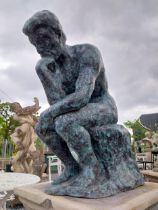 Exceptional quality bronze sculpture 'The Thinking Man' {77 cm H x 35 cm W x 66 cm D}.