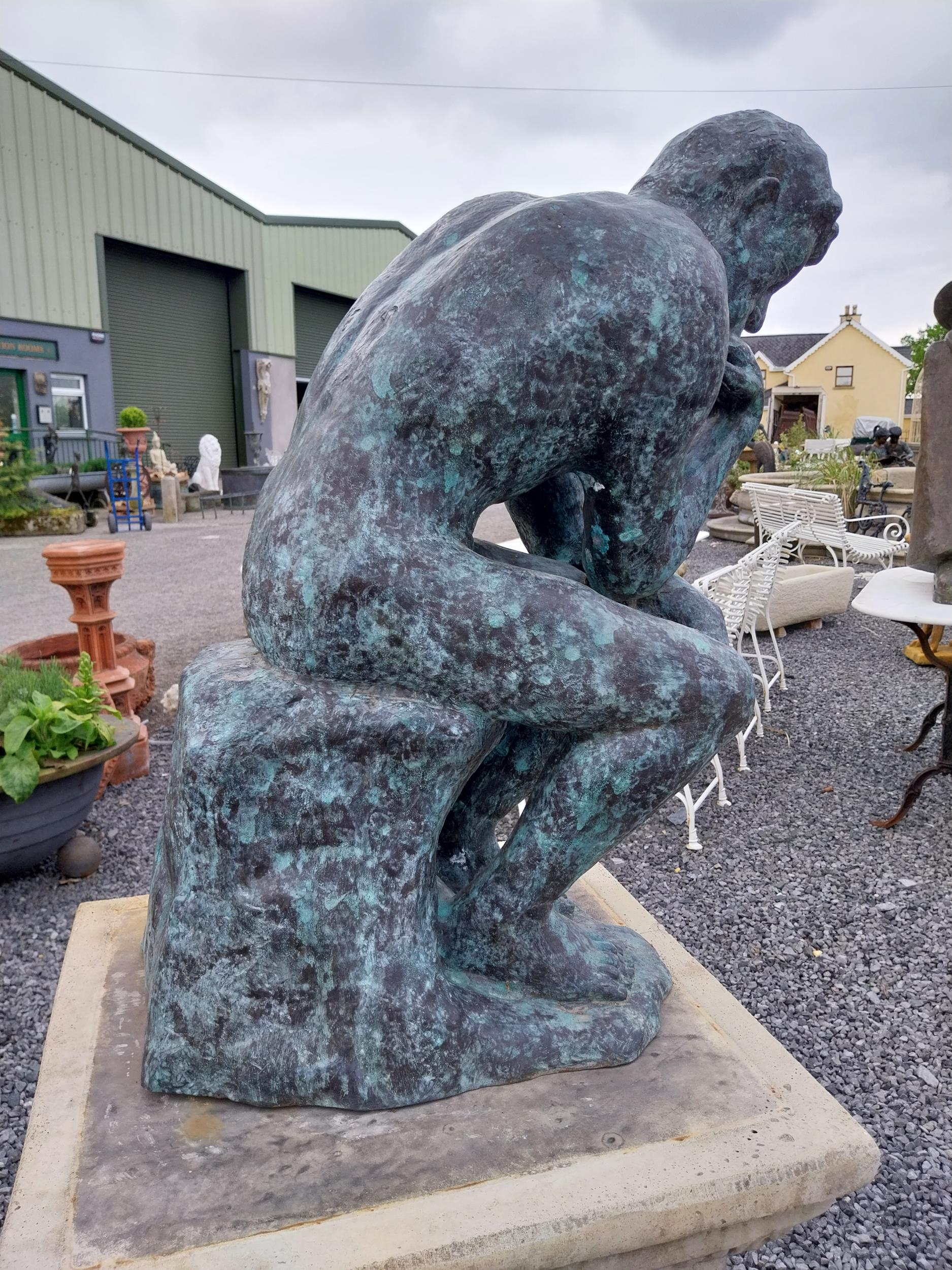 Exceptional quality bronze sculpture 'The Thinking Man' {77 cm H x 35 cm W x 66 cm D}. - Image 2 of 4