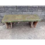 Victorian sandstone garden table cast iron legs {H 54cm x W 160cm x D 79cm }. (NOT AVAILABLE TO VIEW