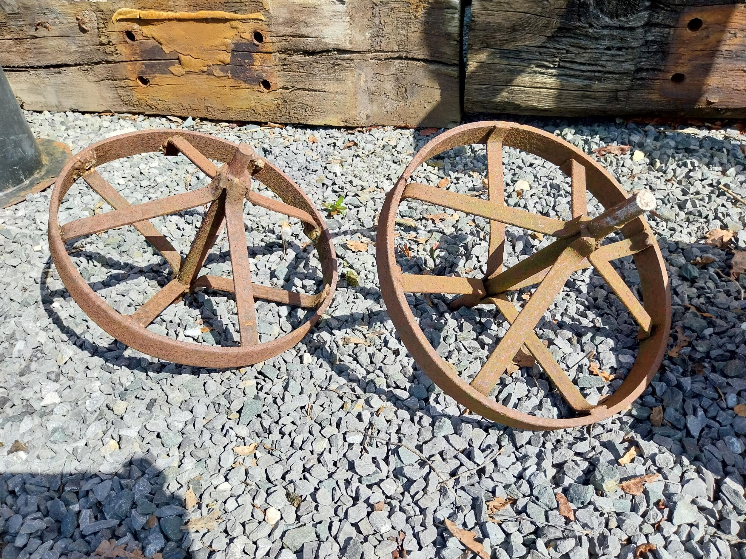 Pair of cast iron wheel barrow wheels {33 cm W x 34 cm Dia.}. - Image 4 of 4