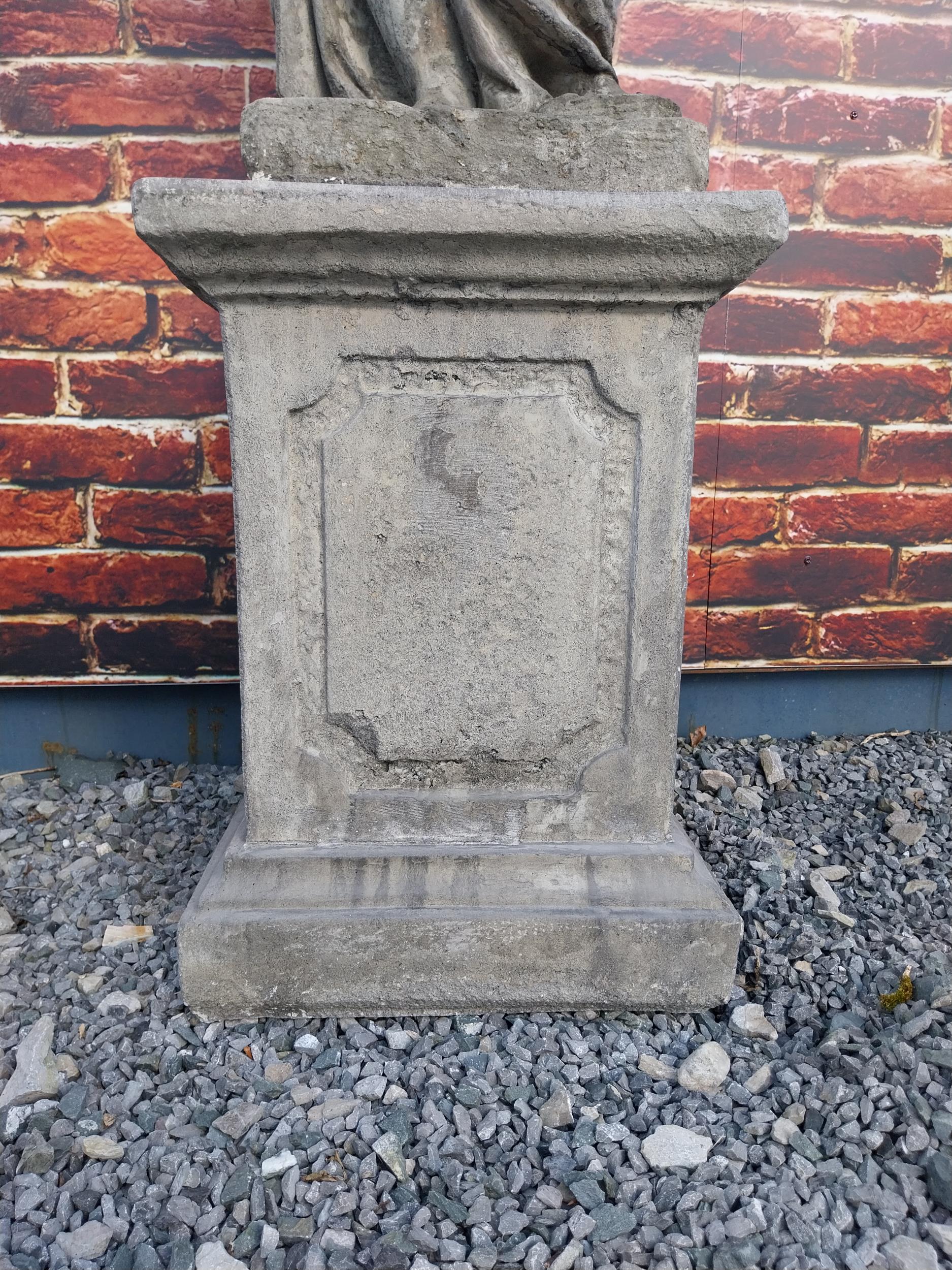 Good quality moulded sandstone Four Seasons statues raised on pedestals {189 cm H x 47 cm W x 47 - Image 8 of 26
