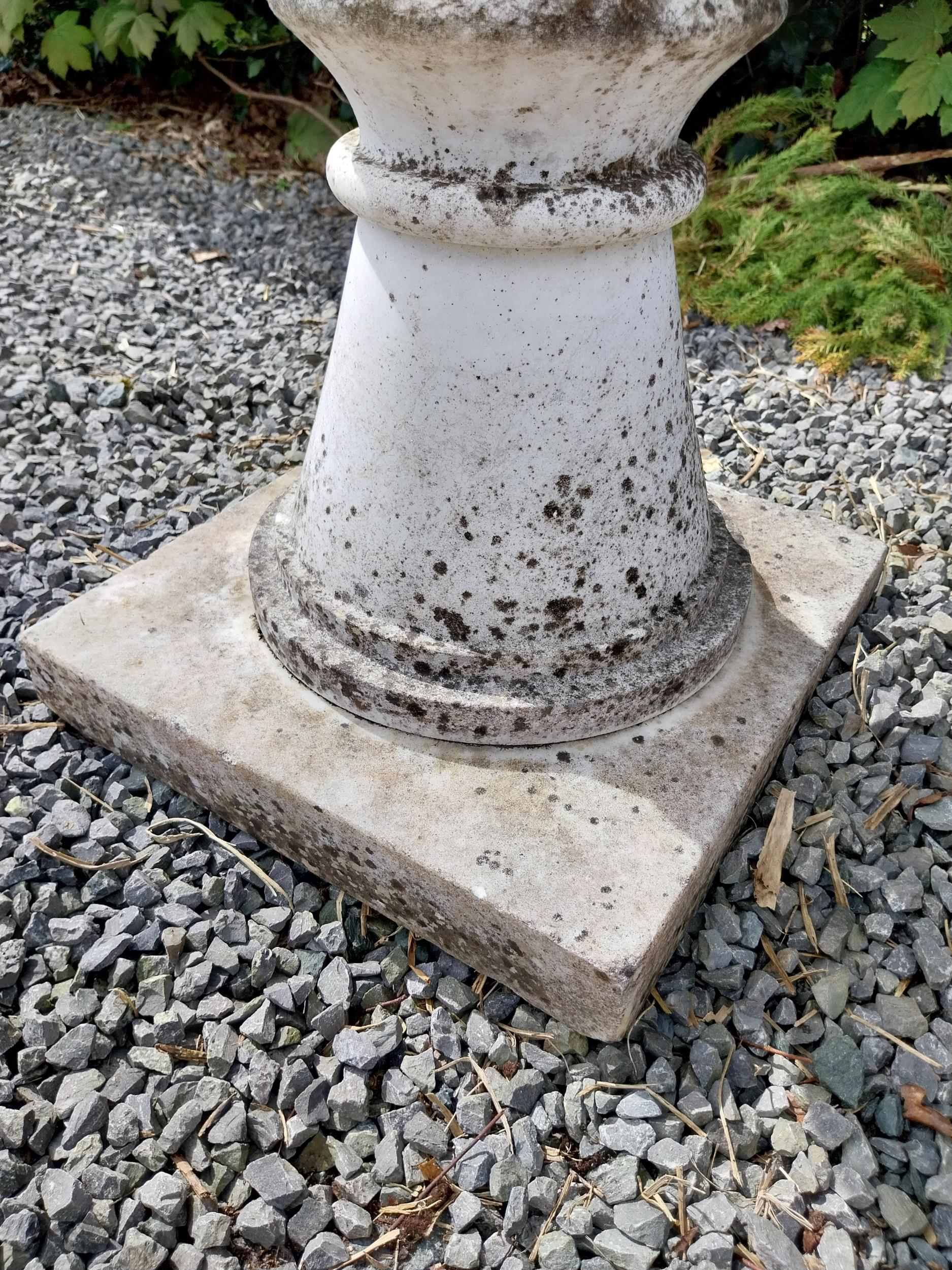 Victorian carved Carrara marble urn on pedestal {72 cm H x 49 cm Dia.}. - Image 6 of 6