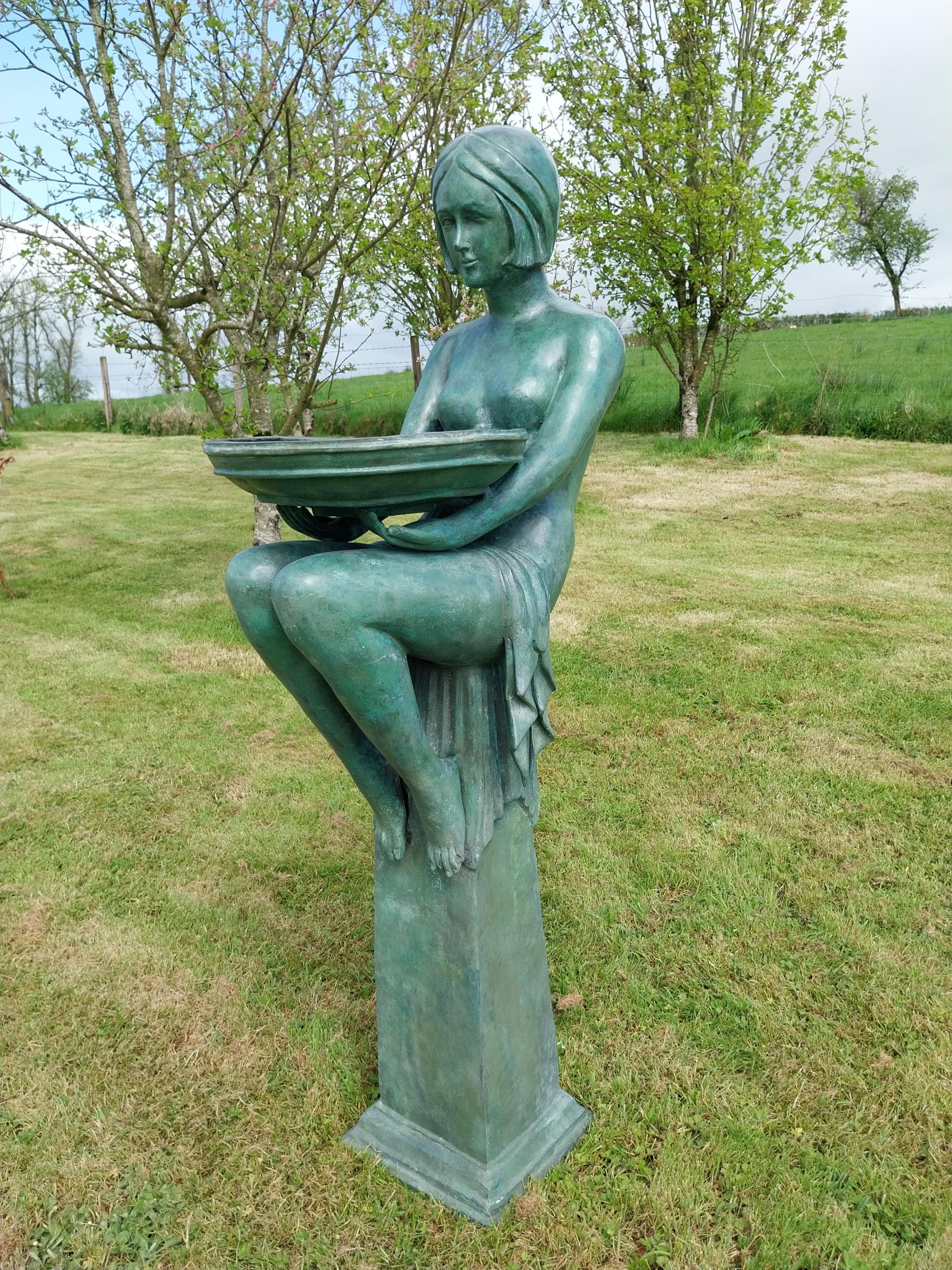 Exceptional quality bronze water feature or bird bath in the Art Deco style {152 cm H x 40 cm W x 60