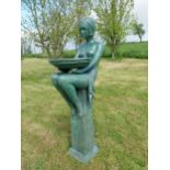Exceptional quality bronze water feature or bird bath in the Art Deco style {152 cm H x 40 cm W x 60