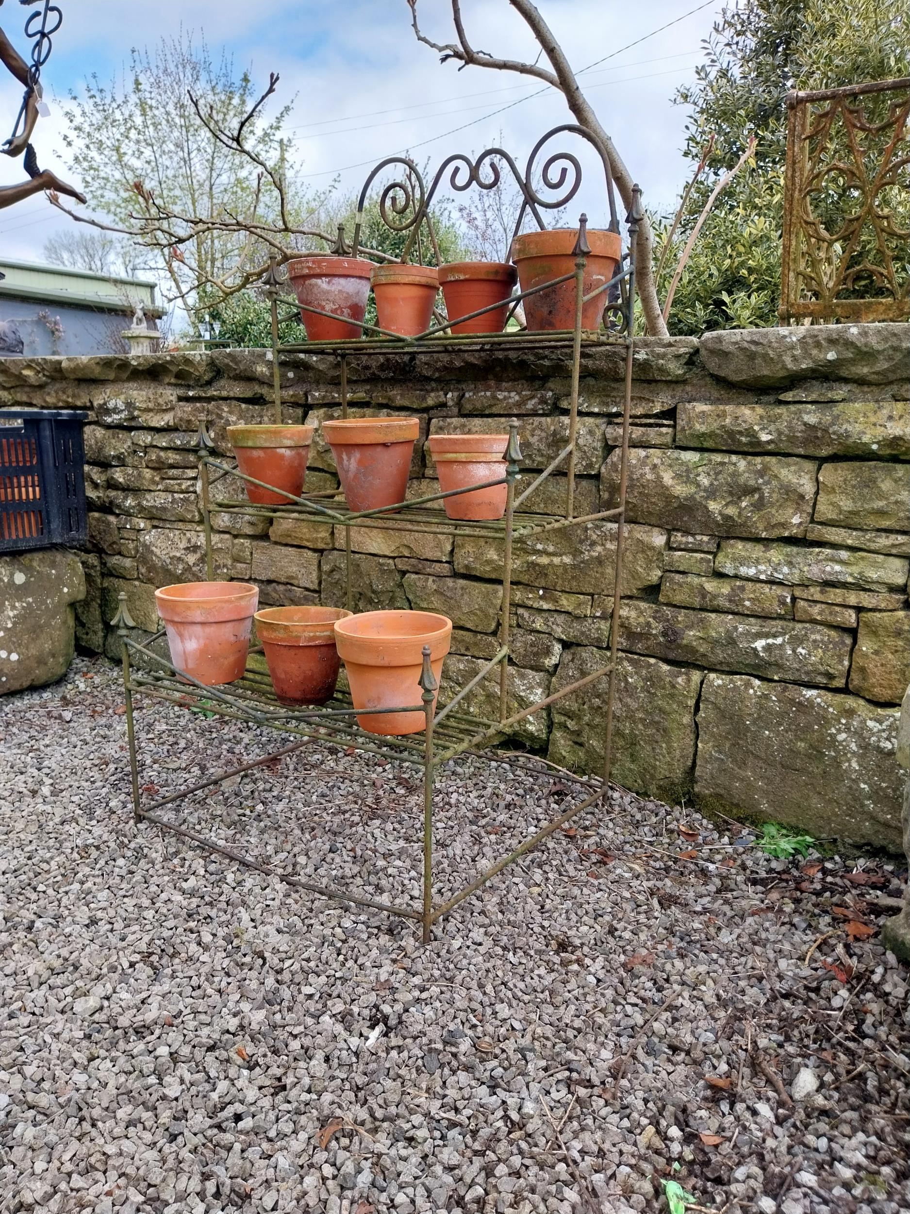 Early 20th C. wrought iron waterfall plant stand {127 cm H x 70 cm W x 64 cm D}. - Image 6 of 6