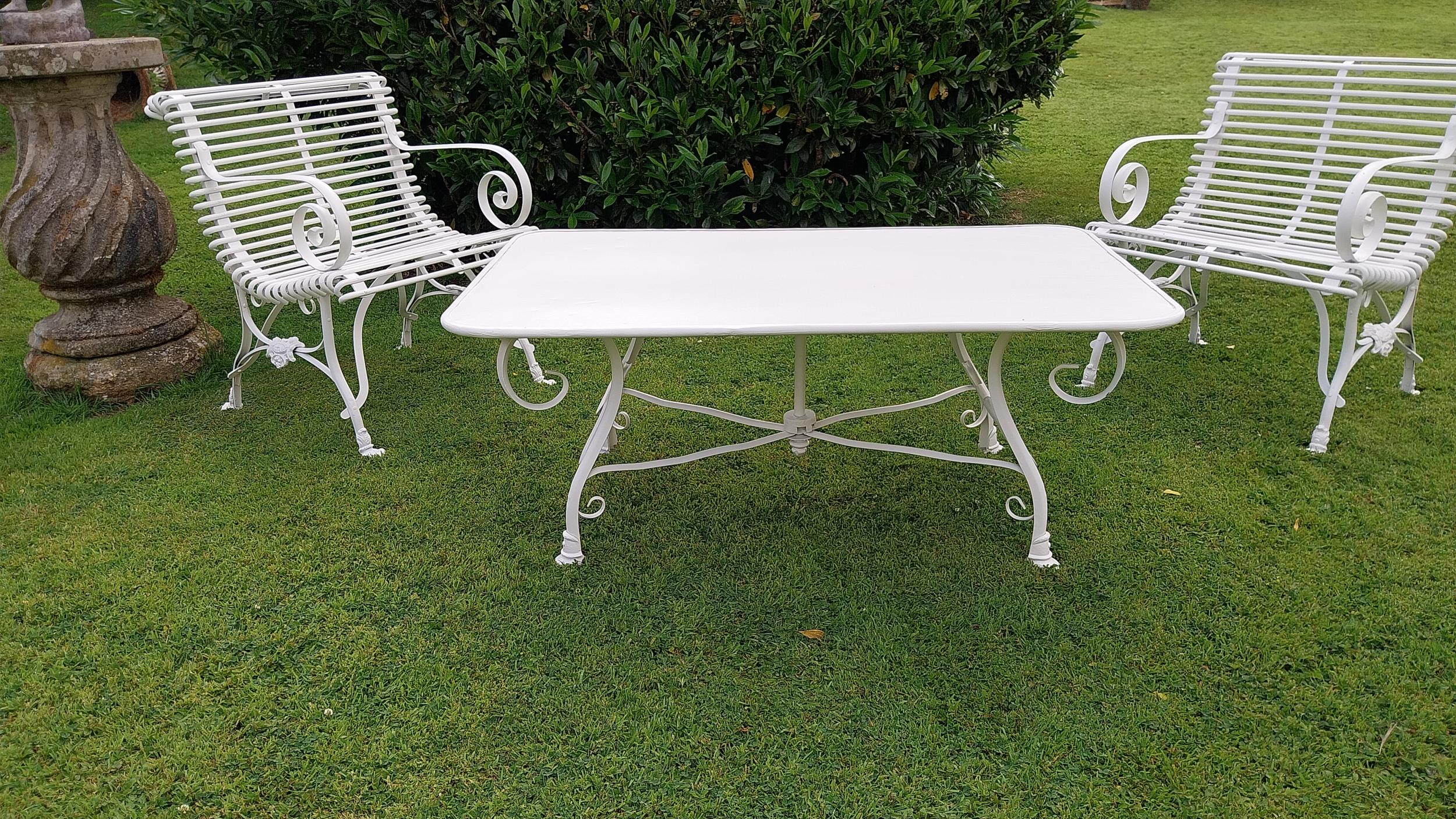 Exceptional quality hand forged wrought iron Arras style garden coffee table {50 cm H x 120 cm W x