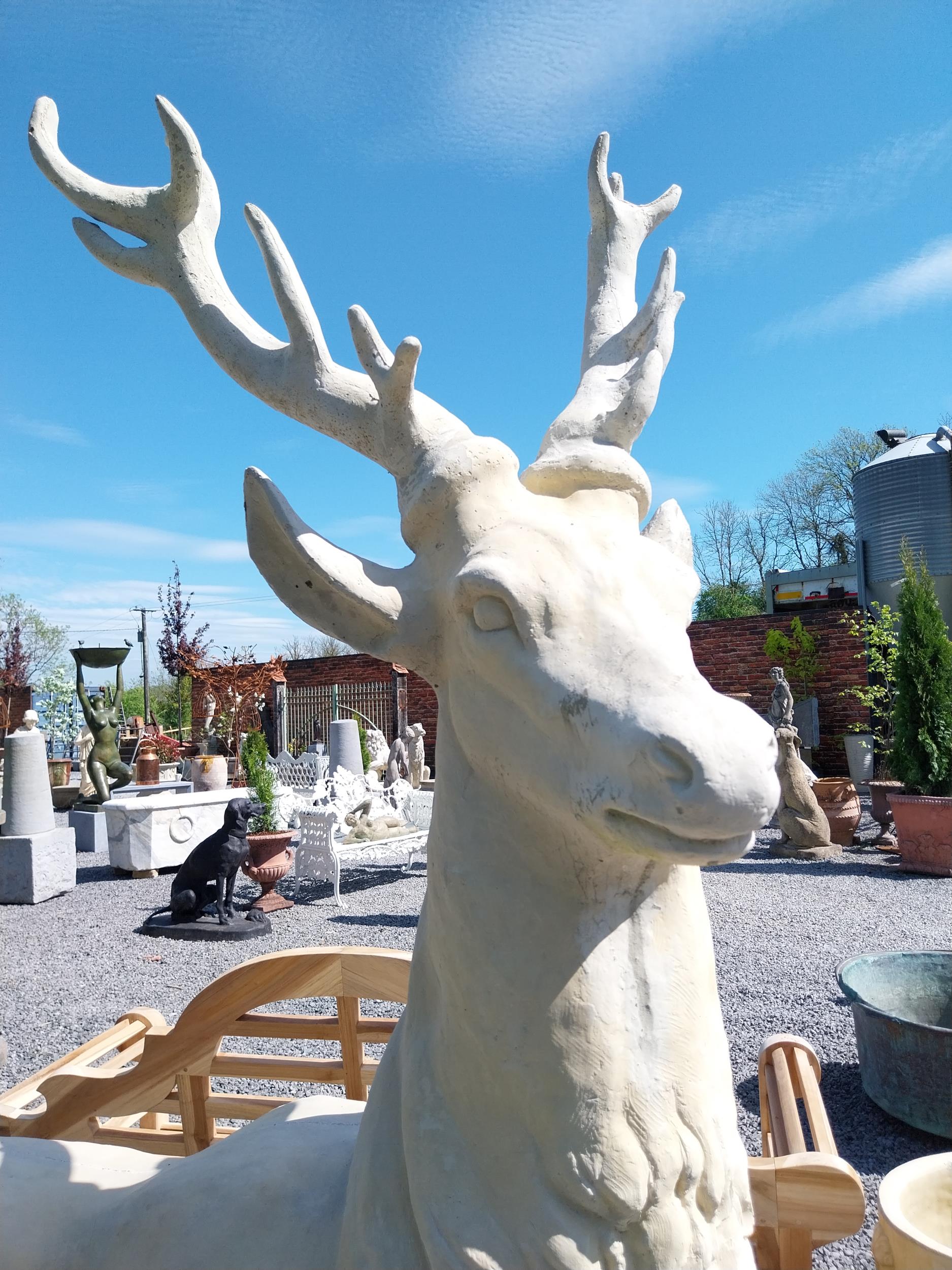 Good quality moulded sandstone life-size statue of a Stag mounted in plinth {190 cm H x 204 cm W x - Image 2 of 4