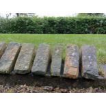 Collection of thirty-four antique wall copings reclaimed sandstone {Total length 5 metres x H 17cm x