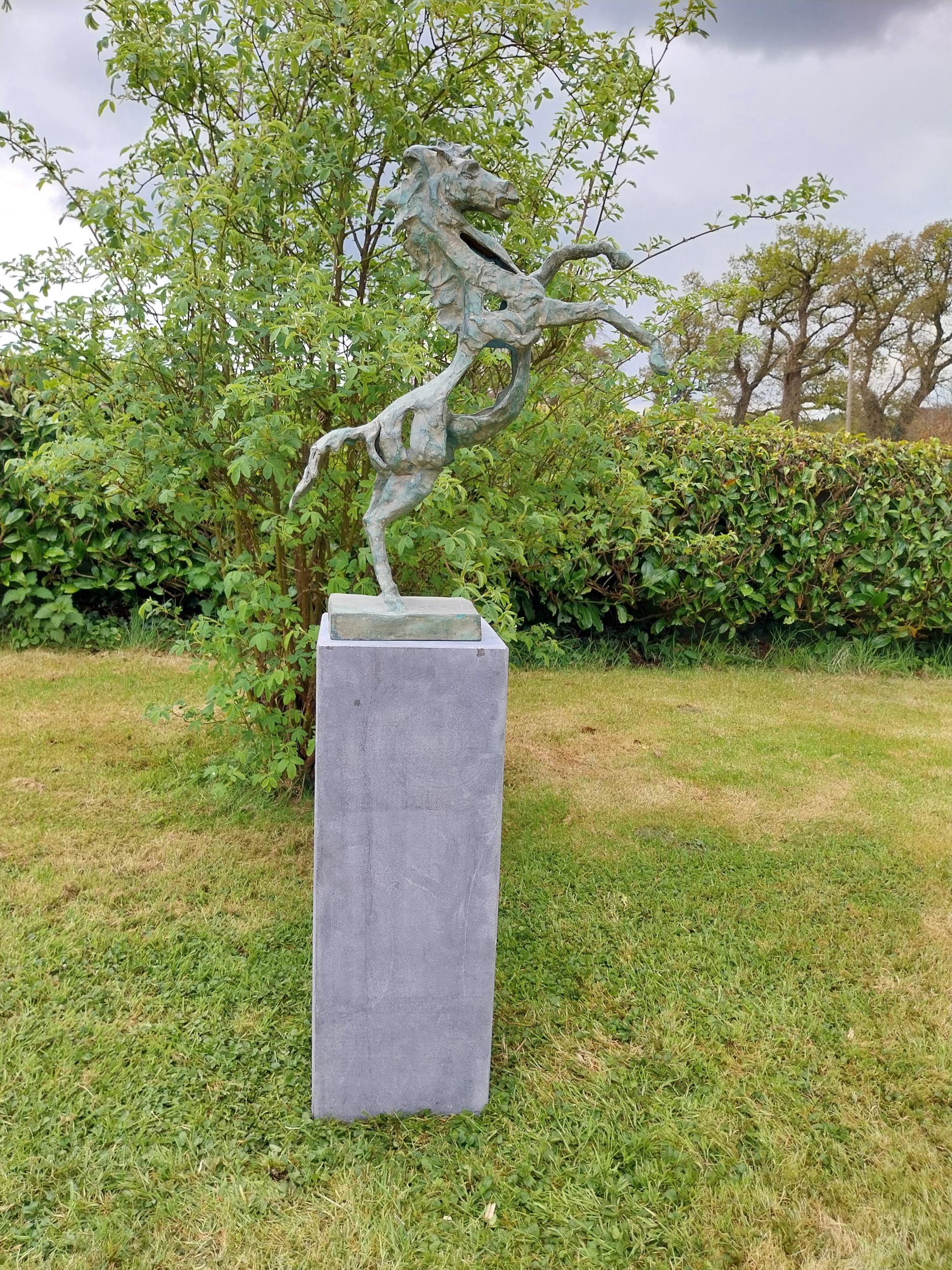 Exceptional quality contemporary bronze sculpture 'The Rearing Horse' raised on slate plinth {